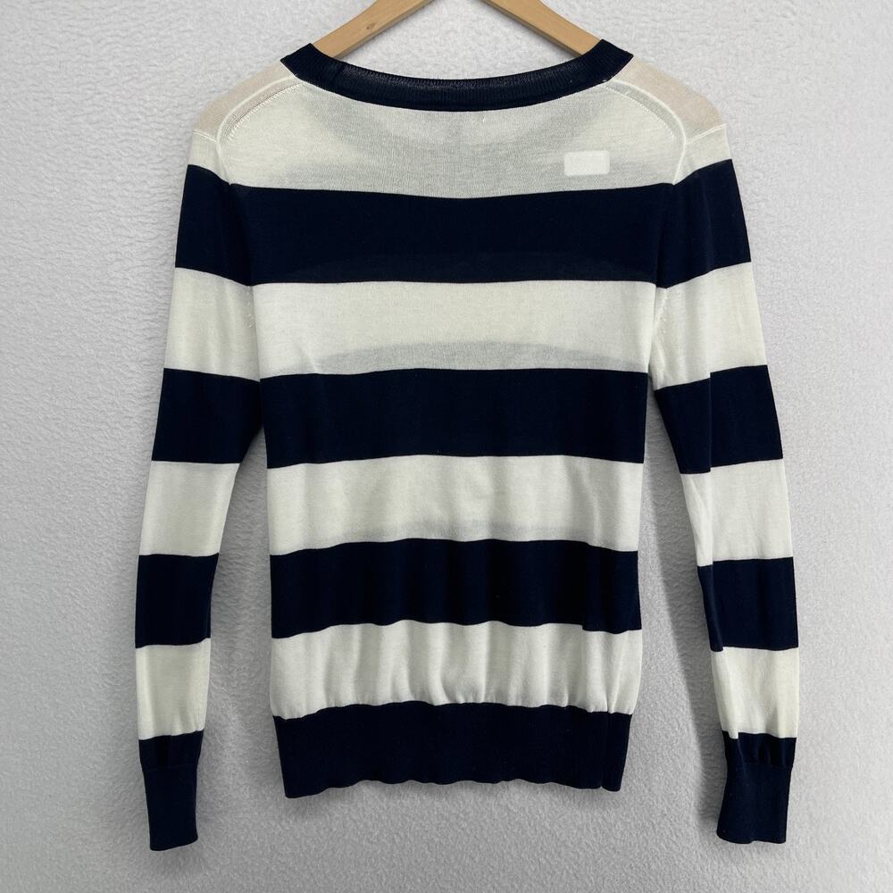 J.CREW Sweater Womens 2XS Summerweight Striped Jumper Pullover Blue Ivory - Picture 3 of 12